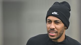 Pierre-Emerick Aubameyang of Chelsea looks on during a training session at the Chelsea FC training ground on 14 February, 2023 in Stoke d'Abernon, Surrey, United Kingdom.