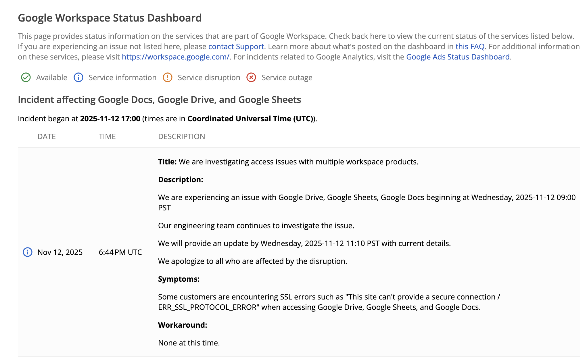 Google Workspace Status
