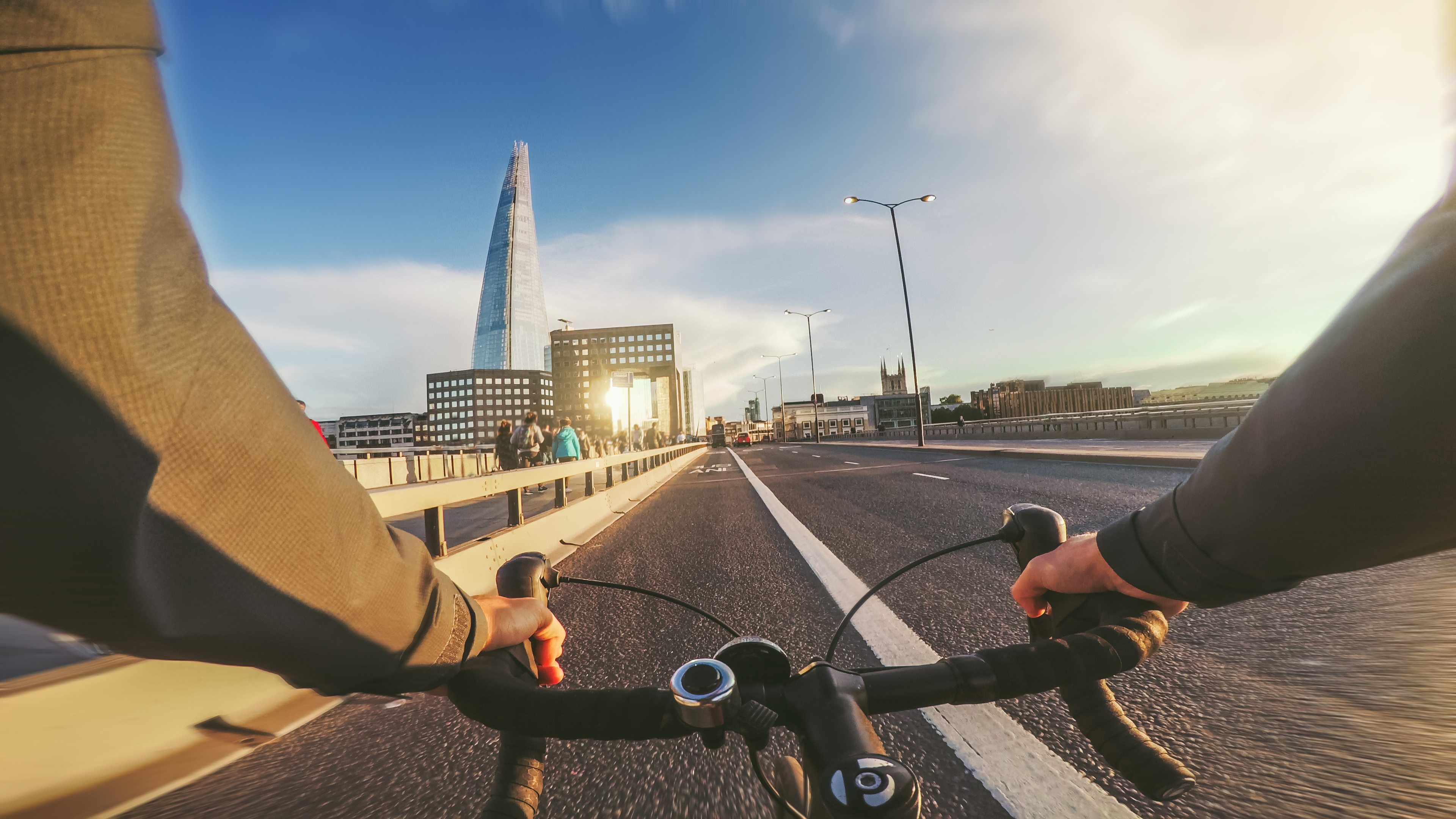 Cyclist riding along a bike lane