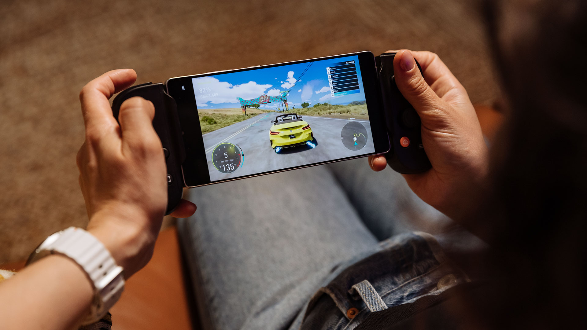 Playing a racing game on the Samsung Galaxy S25
