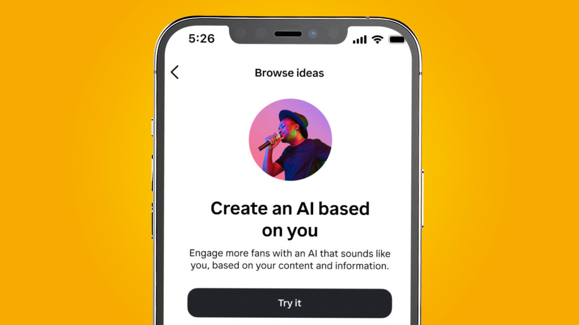 An iPhone showing Meta AI Studio on a yellow background