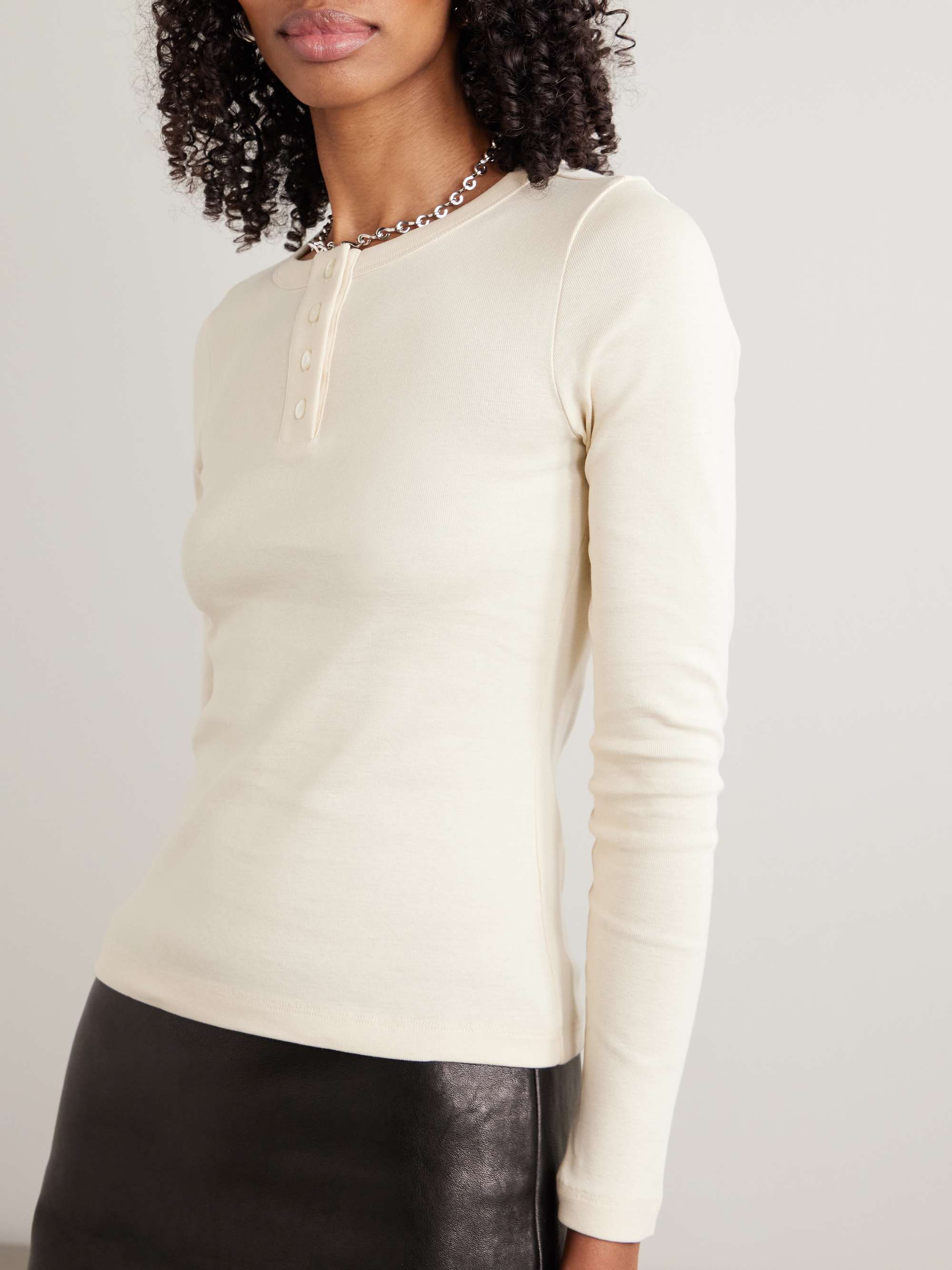 Jess Ribbed Organic Cotton-Jersey Henley Top