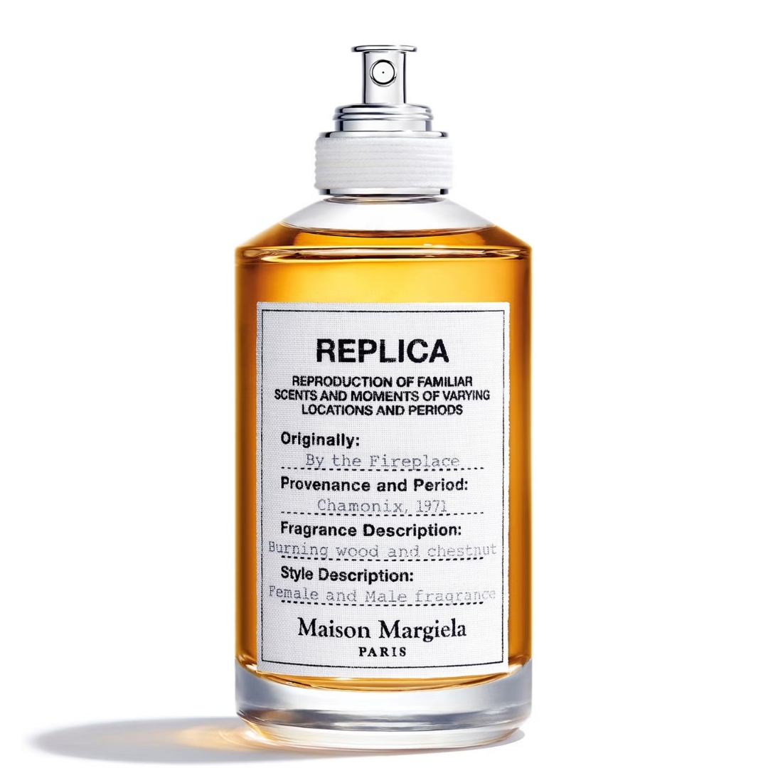 A product shot of the Maison Margiela Replica By The Fireplace Eau de Toilette, on a white background