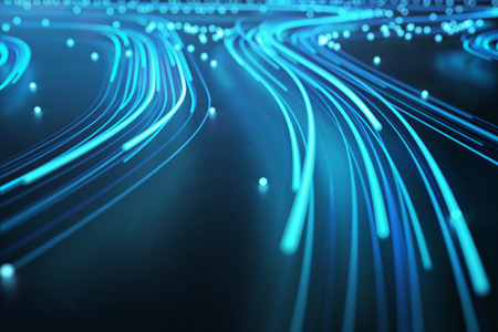 Close up of network data flowing on black background