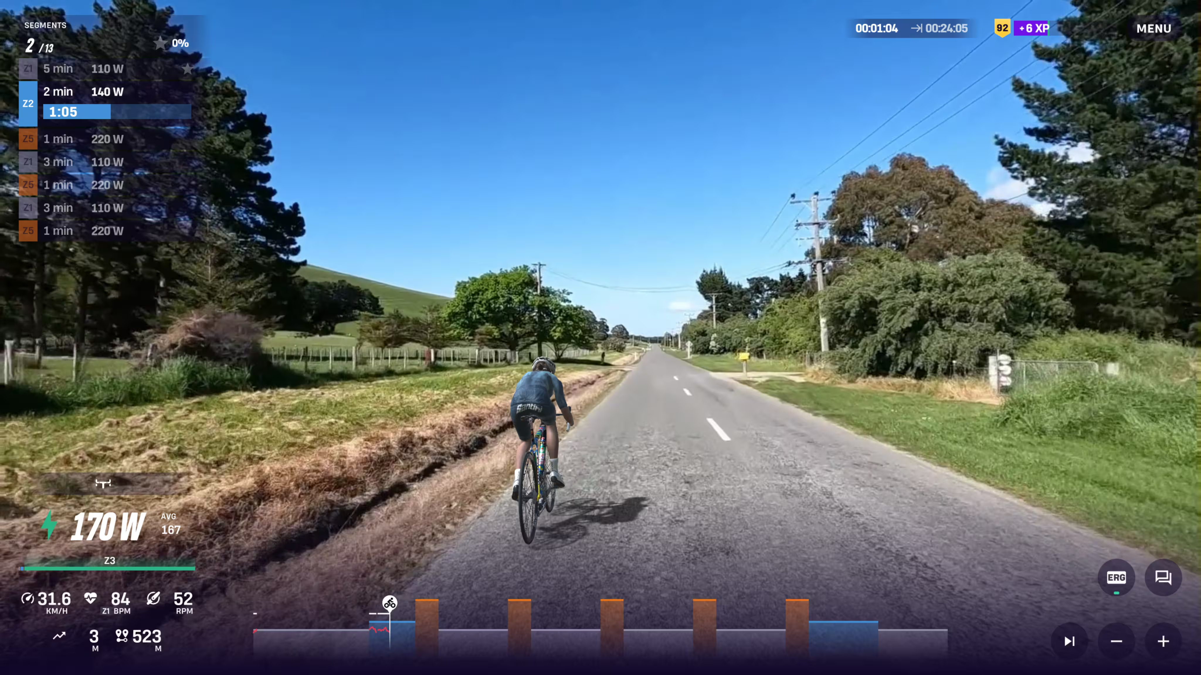 An image from the Rouvy cycling simulator