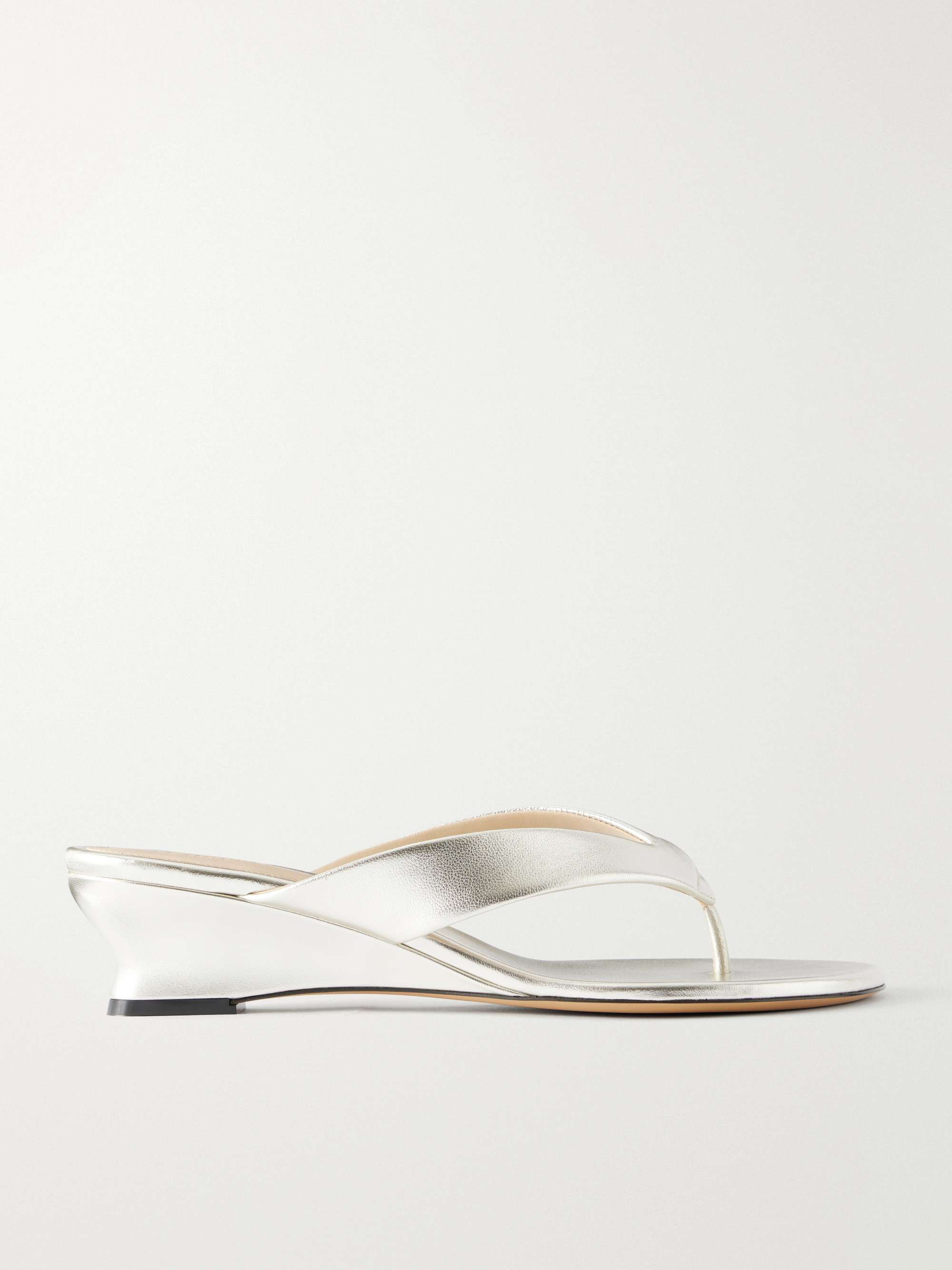 Metallic Leather Wedge Sandals