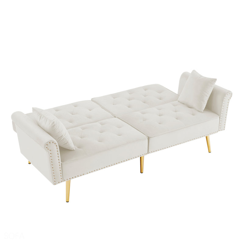 Everly Quinn Twin 76.7" Wide Velvet Tufted Back Convertible Sofa | Wayfair