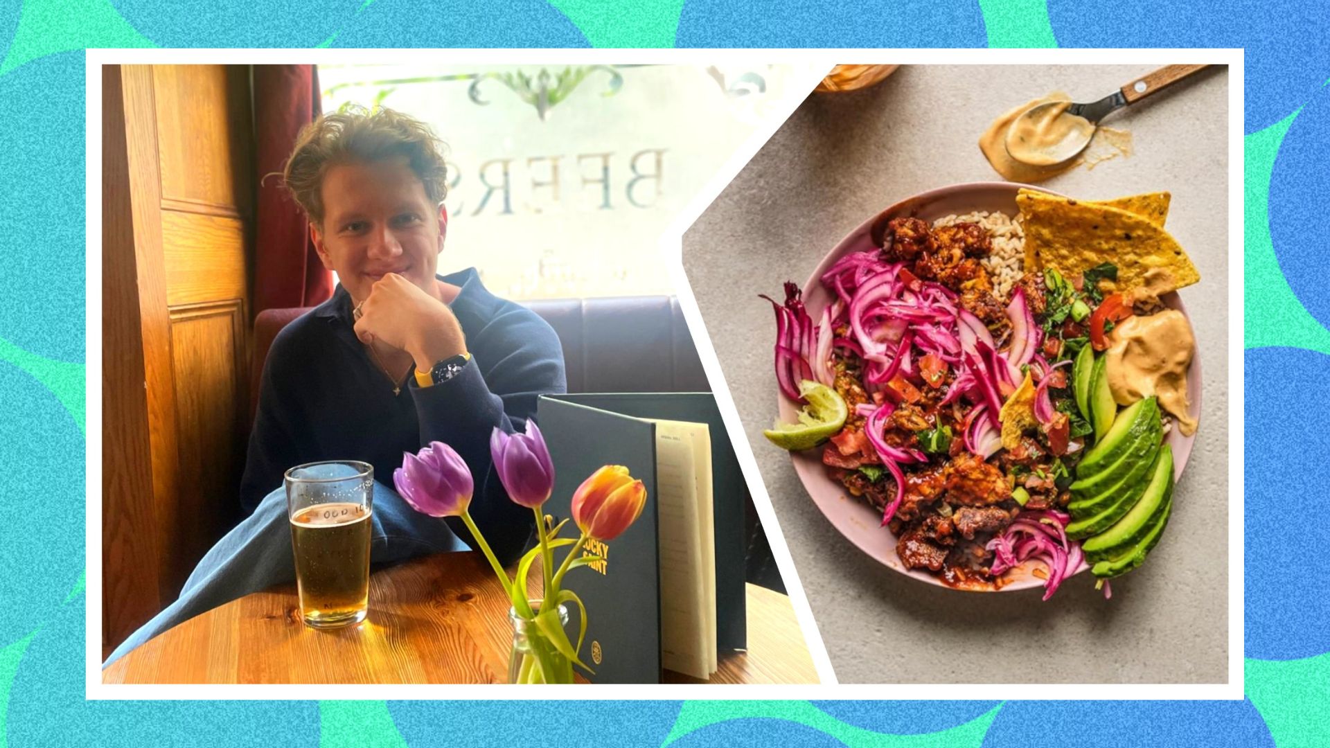 Callum Harris and one of his dishes in a pub