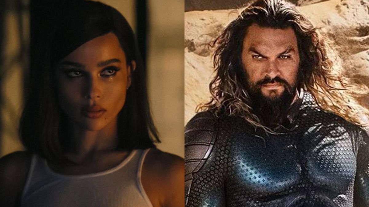 Zoe Kravitz as Selina Kyle and Jason Momoa as Arthur Curry