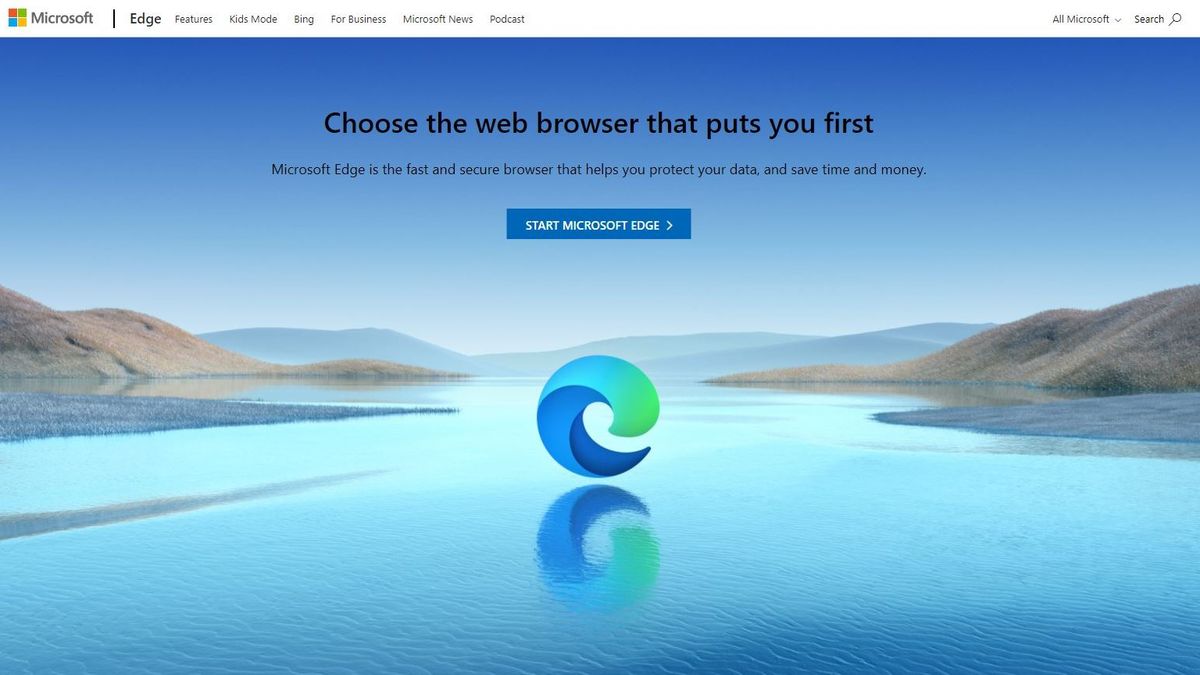 The start page of Microsoft Edge