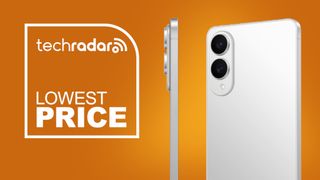 The Samsung Galaxy S25 Edge on an orange deals background