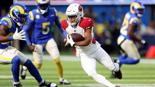 Rondale Moore #4 of the Arizona Cardinals rushes the ball during a game against the Los Angeles Rams at SoFi Stadium on November 13, 2022 in Inglewood, California.