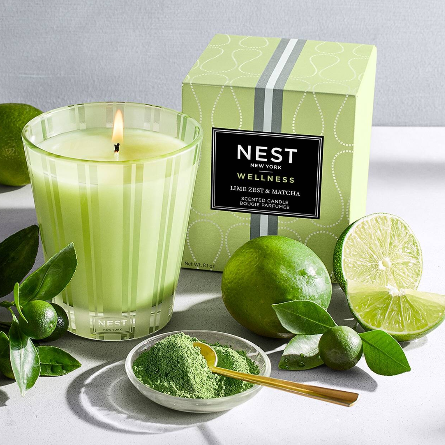 A green matcha candle with lime