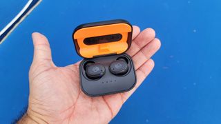 The Skullcandy Grind Fuel held by reviewer