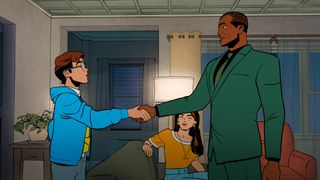 Peter Parker and Norman Osborn shaking hands in Your Friendly Neighborhood Spider-Man