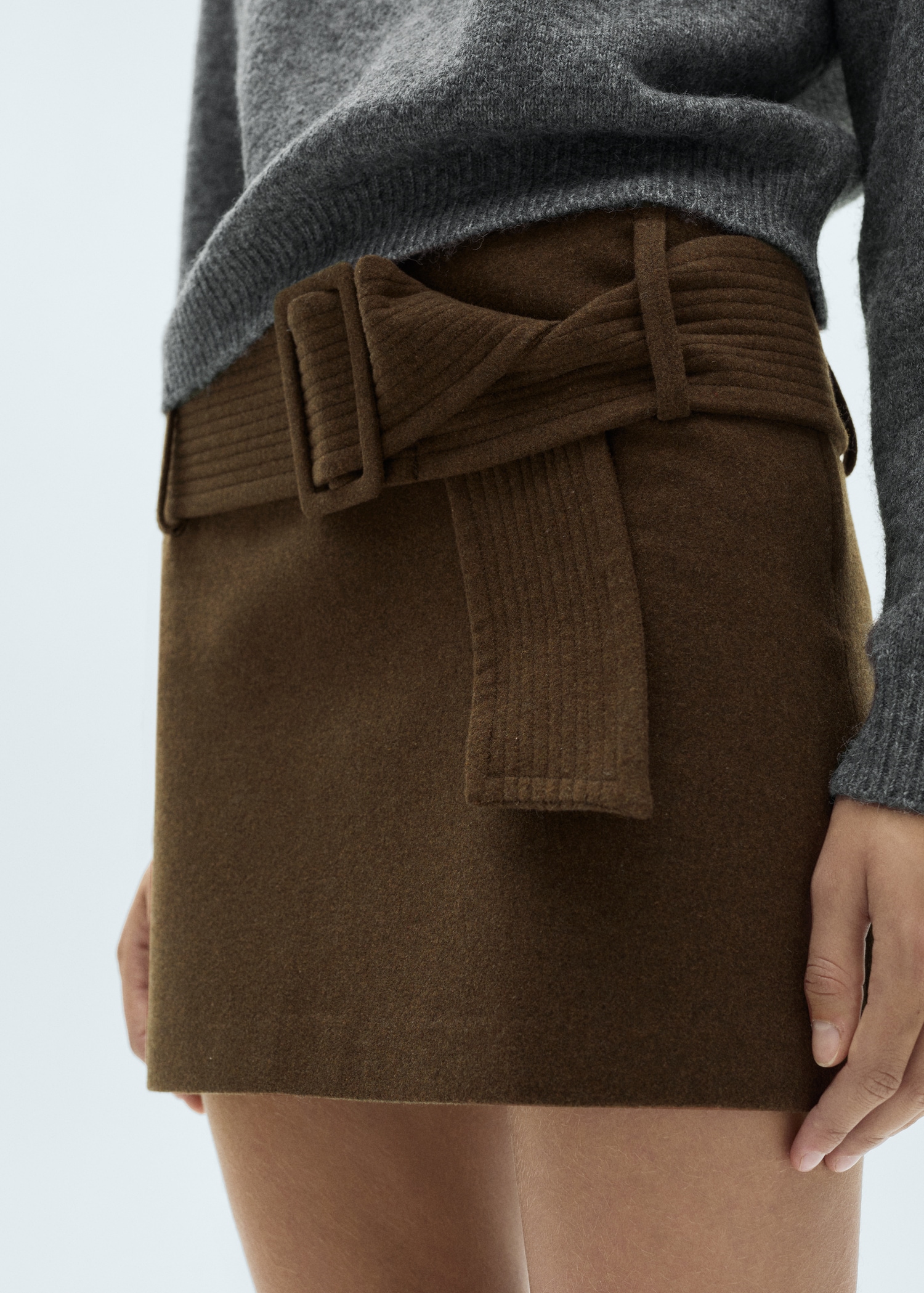 Wool Mini-Skirt With Belt - Women | Mango Usa