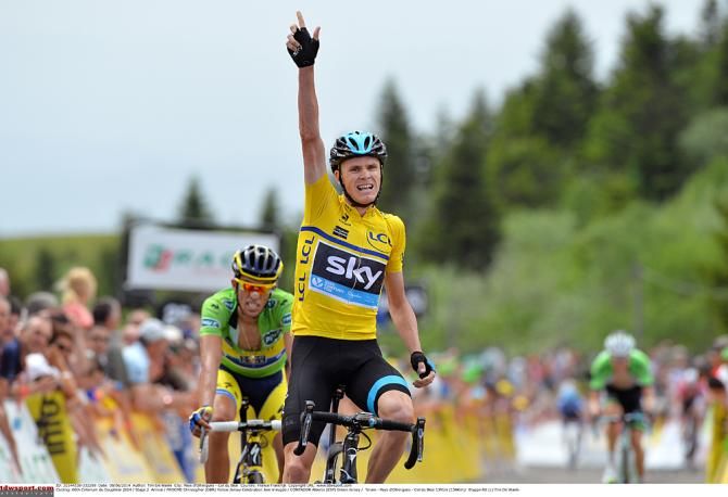 Team Sky's Chris Froome secures the stage two victory on the Col du Beal