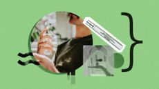 Photo collage of a man using perfume, a travel sized Replica perfume, and a hand holding a perfume bottle