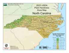 USDA Plant Hardiness Zone Map for North Carolina