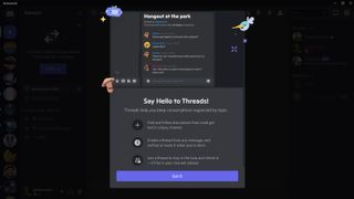 Discord's "Welcome to threads" message within Discord.