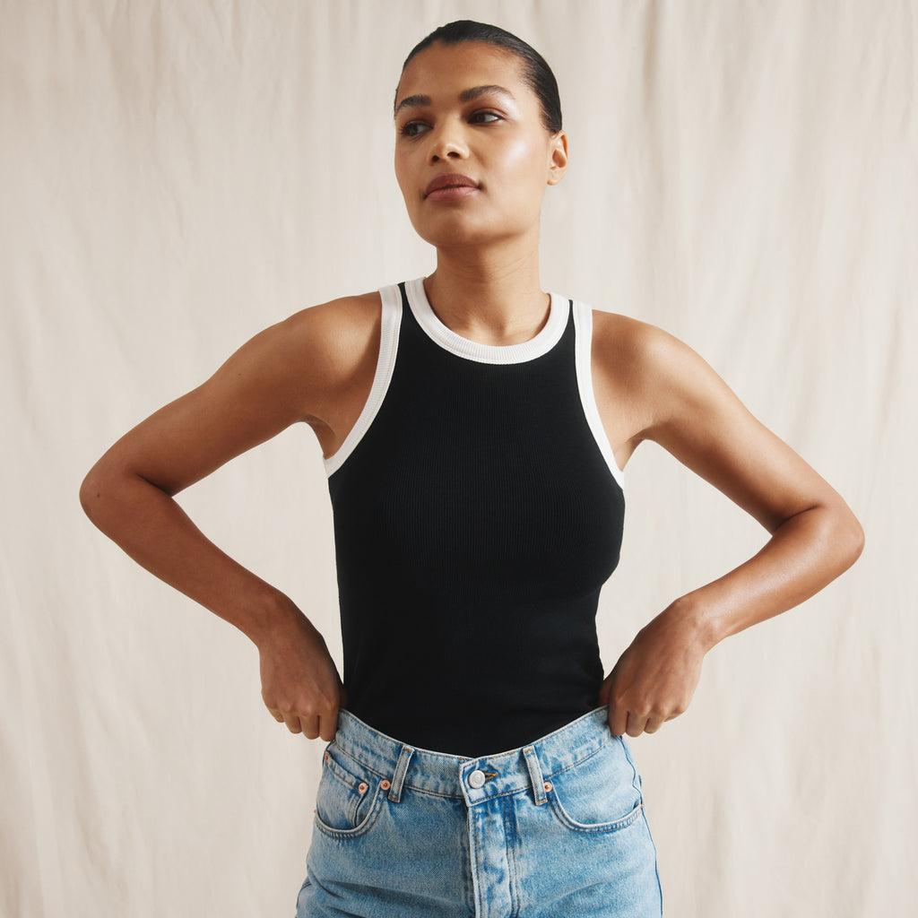 High Neck Contrast Trim Vest