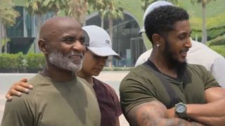 Jeff and Pops looking a little sad after losing a foot race on The Amazing Race.