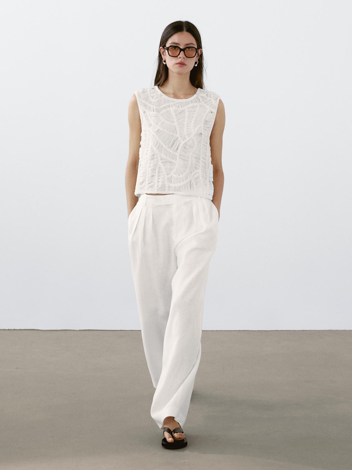 Linen Wide-Leg Trousers in White