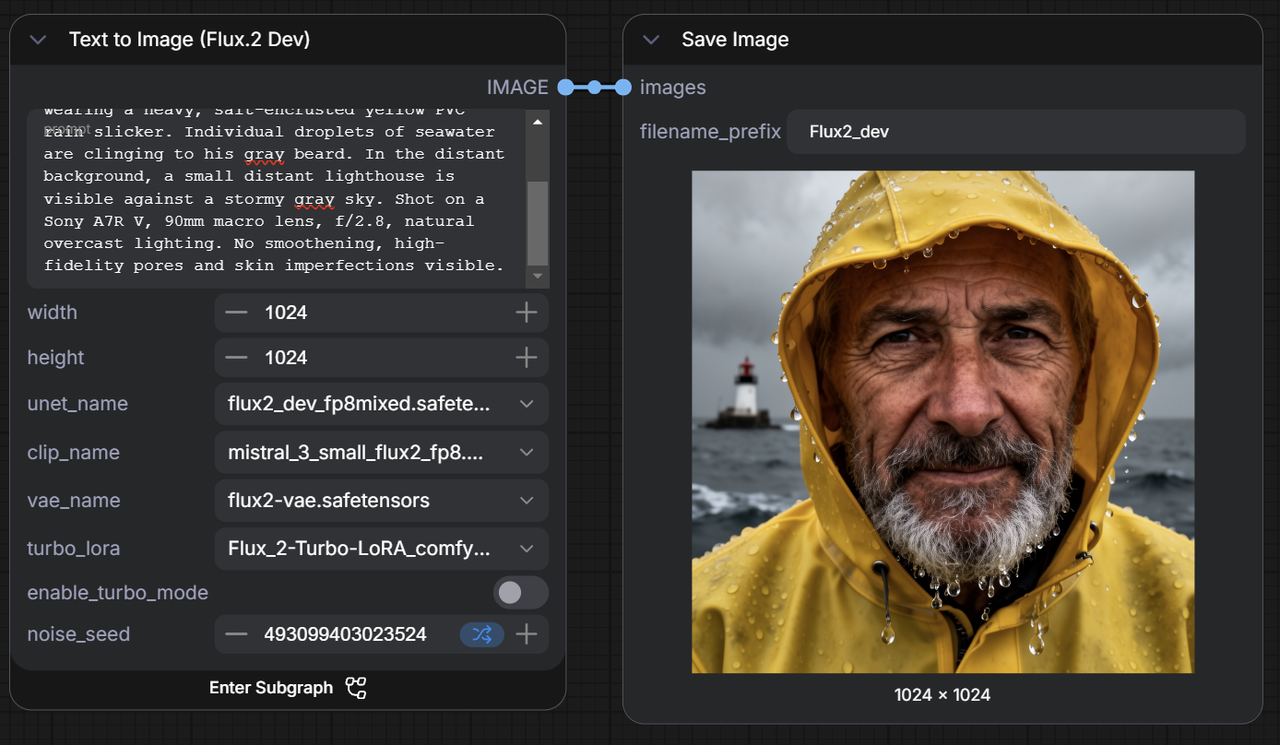 An AI-generated image created by Flux 2 Dev, one of the best AI image generators, in the Comfy UI interface