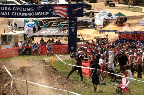 Aaron Gwin racing at the US Mountain Bike National Championships in Granby, Colorado.