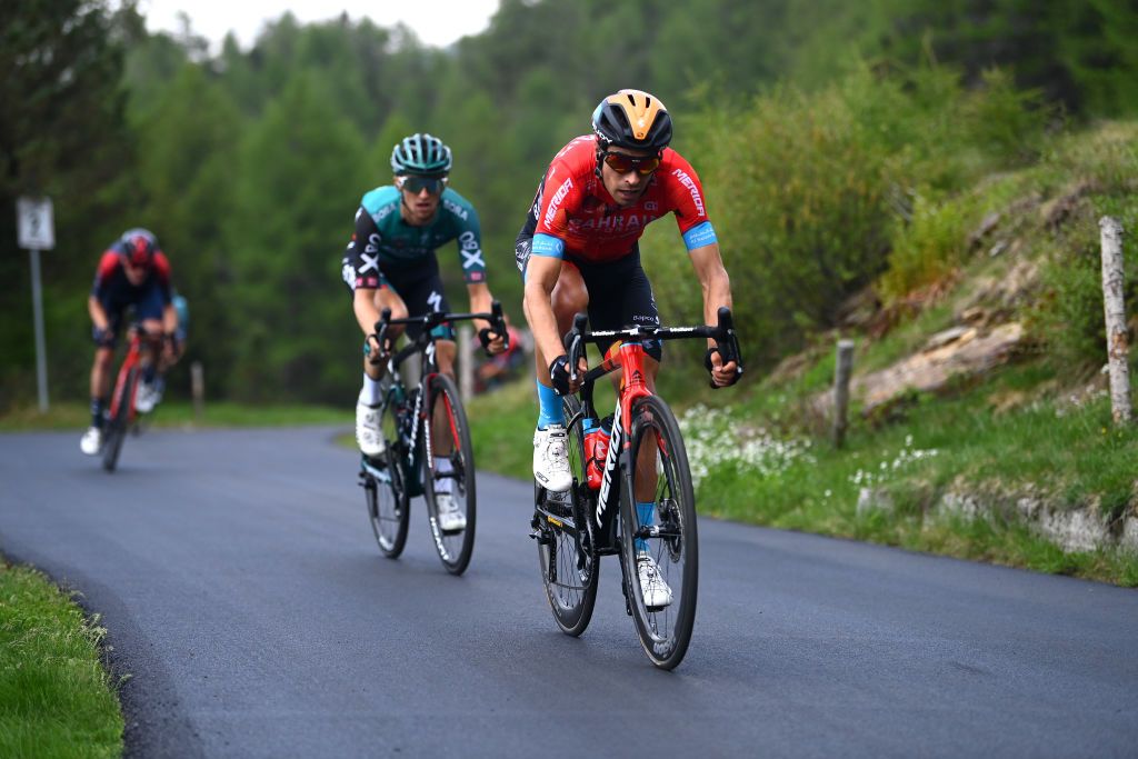 APRICA ITALY MAY 24 Mikel Landa Meana of Spain and Team Bahrain Victorious competes during the 105th Giro dItalia 2022 Stage 16 a 202km stage from Sal to Aprica 1173m Giro WorldTour on May 24 2022 in Aprica Italy Photo by Tim de WaeleGetty Images