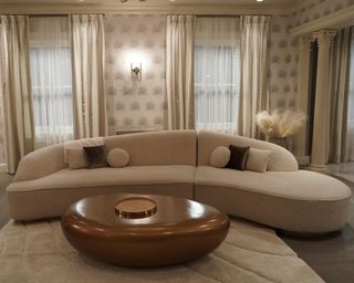 Neutral living room with boucle couch