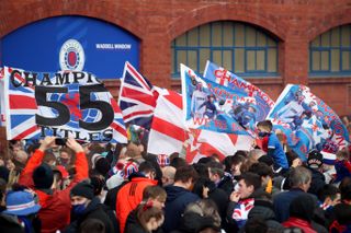 Rangers fans celebrated in the city centre and outside Ibrox