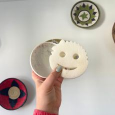 Hand holding up Scrub Daddy Power Paste Multi Purpose Cleaner