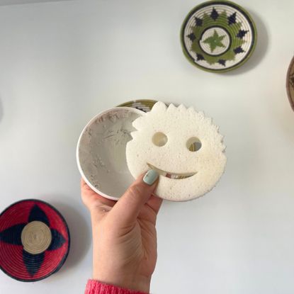 Hand holding up Scrub Daddy Power Paste Multi Purpose Cleaner