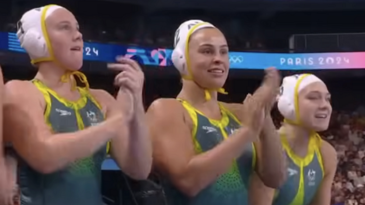 Members of the Australian women&#039;s water polo team at the 2024 Olympics