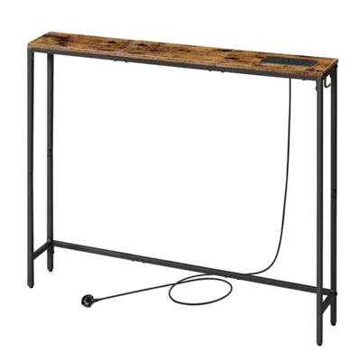 Console Table With Charging Station,rustic Brown and Ink Black