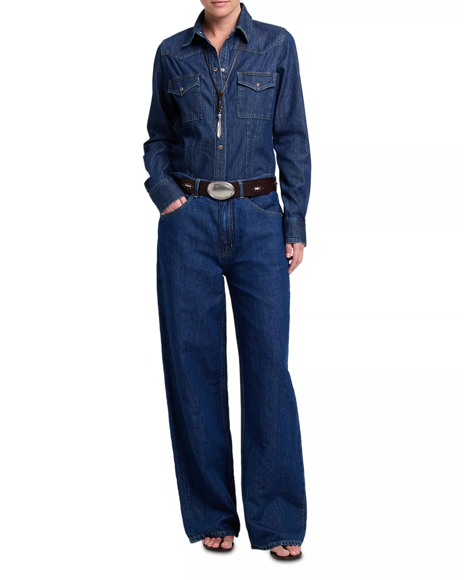 Mustang Sally Cotton Snap Front Denim Shirt
