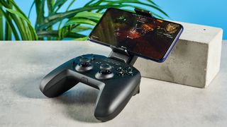 A black SteelSeries Nimbus+ mobile gaming controller for iOS, macOS and iPadOS