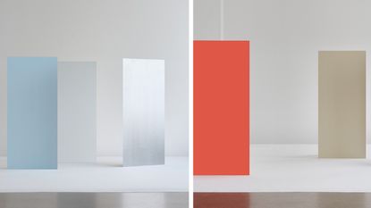 Blēo collective paint collection shown on vertical panels
