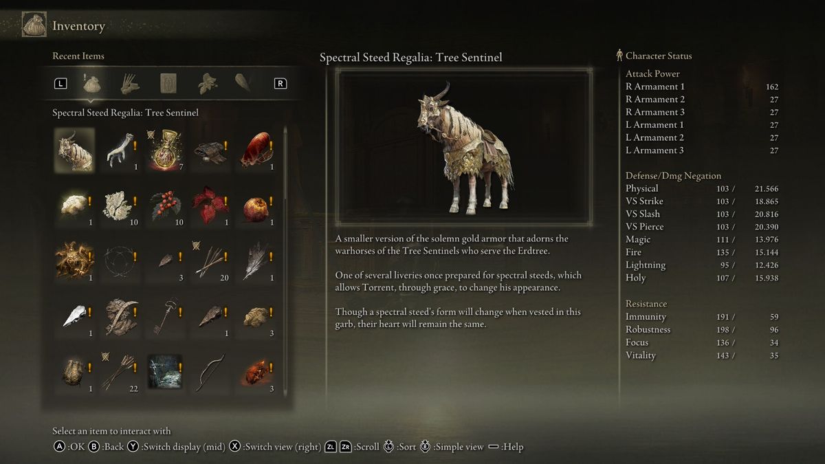 Elden Ring Torrent skins - Tree Sentinel in menu