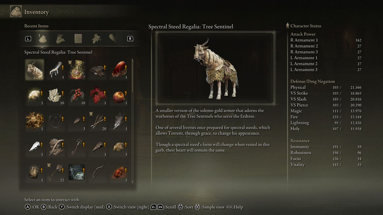 Elden Ring Torrent skins - Tree Sentinel in menu