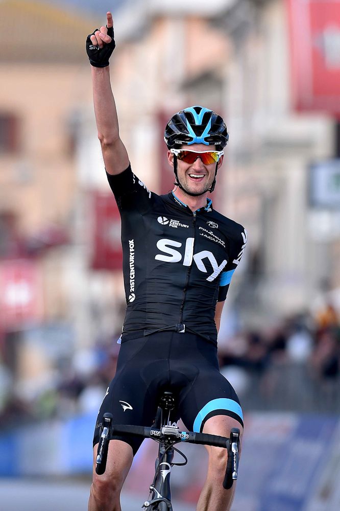 Wout Poels celebrates the stage 4 win.