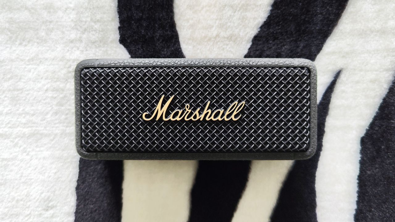 Marshall Emberton II review: speaker placed on a zebra-print blanket