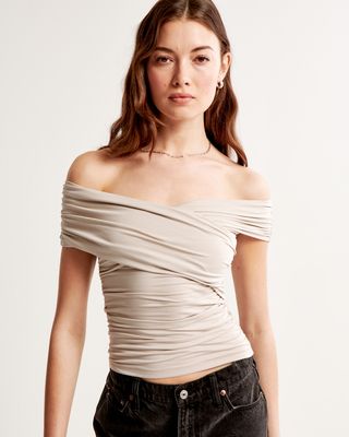 Off-The-Shoulder Ruched Wrap Top