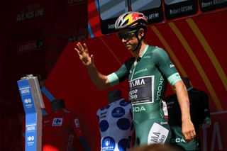 PONTEAREAS, SPAIN - AUGUST 27: Wout van Aert of Belgium and Team Visma | Lease a Bike - Green Points Jersey prior to the La Vuelta - 79th Tour of Spain 2024, Stage 10 a 160km stage from Ponteareas to Baiona / #UCIWT / on August 27, 2024 in Ponteareas, Spain. (Photo by Tim de Waele/Getty Images)