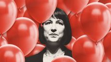 Illustration of Rachel Reeves surrounded by red balloons