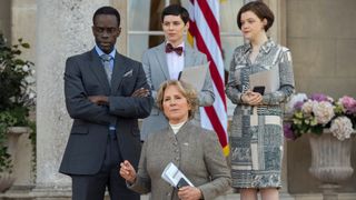 Ato Essandoh as Stuart Heyford, Penny Downie as Frances Munning, Jess Chanliau as Ronnie, Georgie Henley as Pensy in episode 101 of The Diplomat