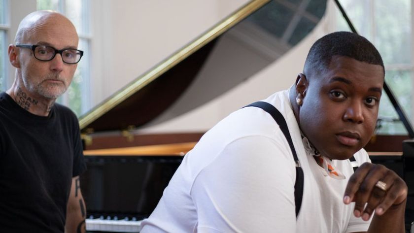 Moby and Jacob Lusk sat in front of a grand piano