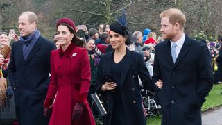 The Prince and Princess of Wales and the Duke and Duchess of Sussex walk to church in Sandringham in 2018