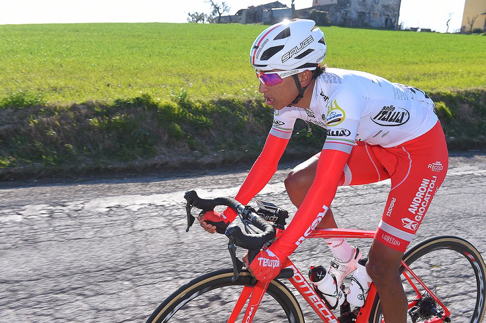 Arley Egan bernal in the white jersey during stage 6 at Tirreno-Adriatico